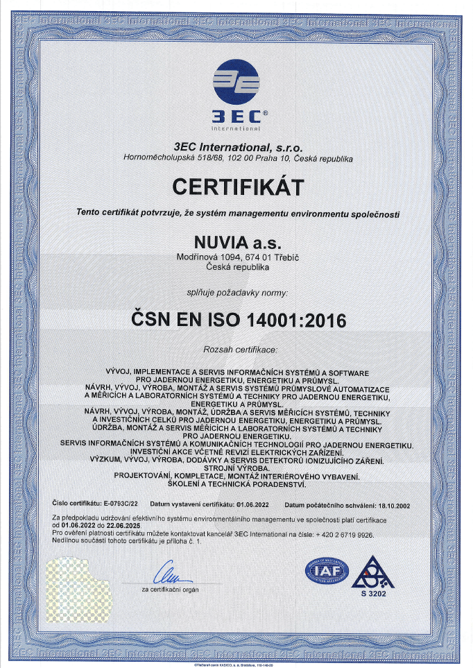 ISO 14001 NUVIA CZ
