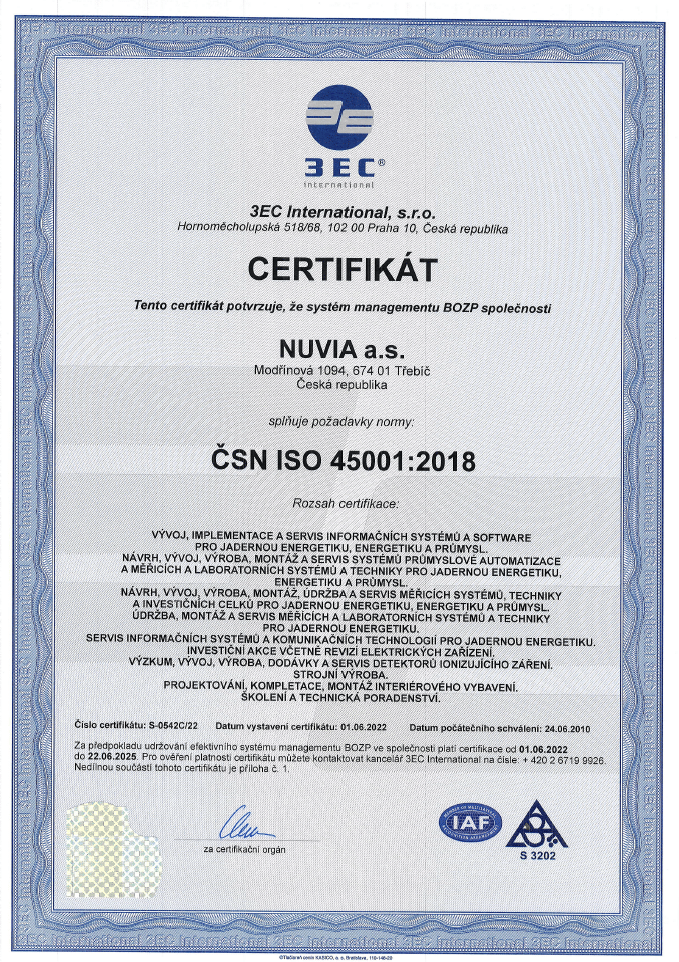 ISO 45001 NUVIA CZ