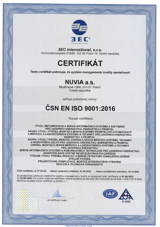 ISO 9001 NUVIA CZ