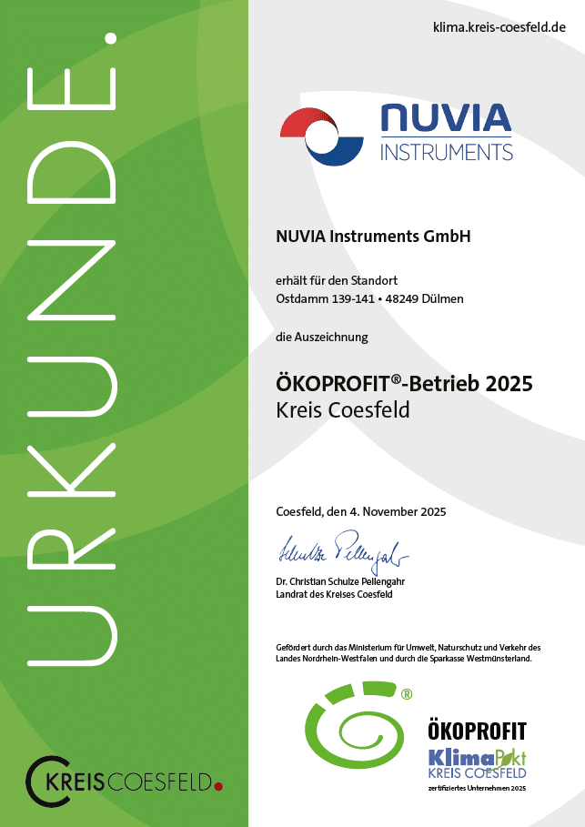 OKOPROFIT Zertifikat 2025 - NUVIA Instruments - preview web