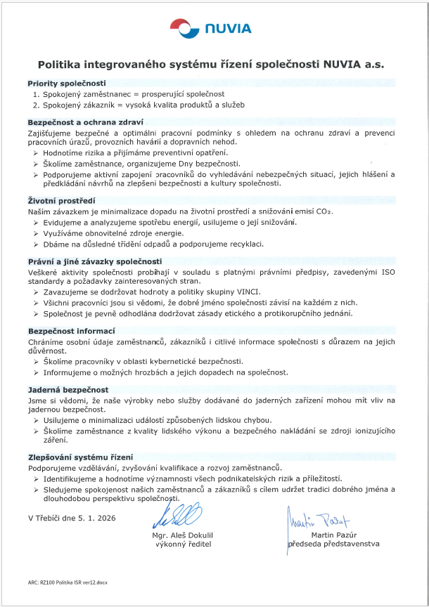 Politika integrovaného systému řízení (ISR) Politika integrovaného systému řízení (ISR)